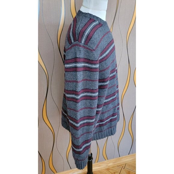 GAP 100% Lamb's Wool Men's Gray/Red Striped Round Neck Pullover Size XL-XXL # 15 - Picture 4 of 11